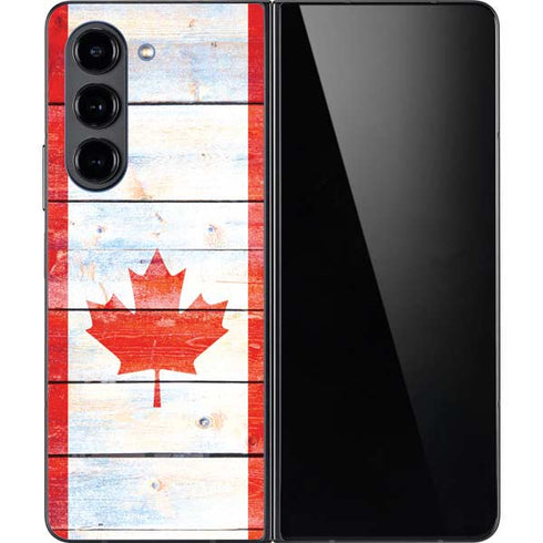 Canada Flag Light Wood Galaxy Z Fold5 5G Skin